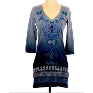 Johnny Was LA Gray to Blue Ombre Embroidered Dress